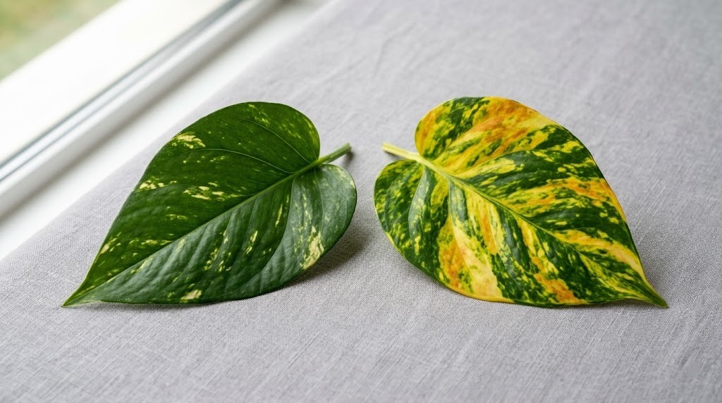 Fernando's Fire Pothos leaf comparison with standard Golden Pothos.